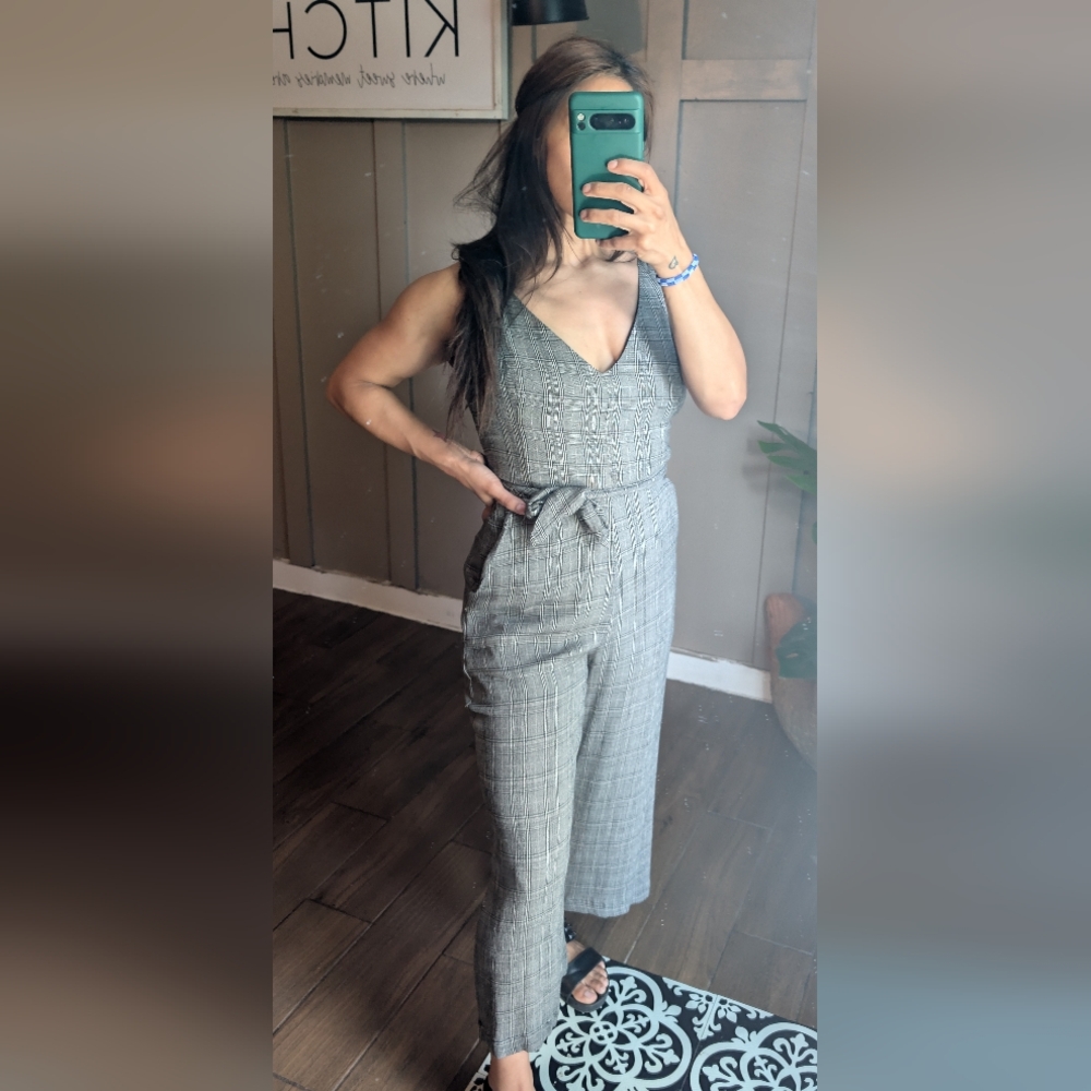 Vici Gray Plaid Jumpsuit